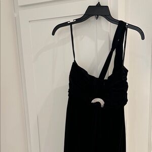 Cachet Black One Shoulder Dress with Silver Accent